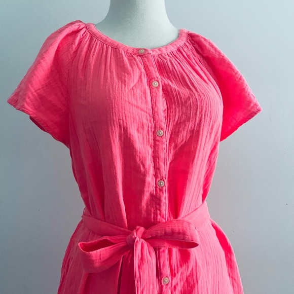 Vineyard Vines Gauze Neon Rose Shirt Dress Large - Picture 3 of 7